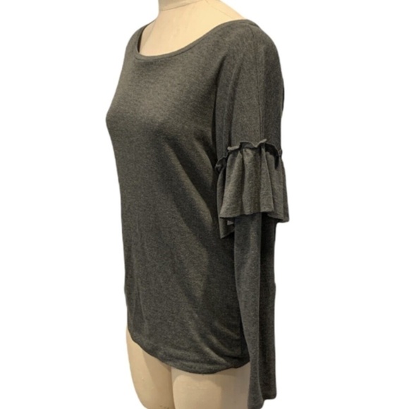 Sanctuary Womens Gray Long Sleeve Ruffle T-Shirt Top Sz L #245C - Picture 3 of 6